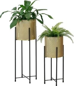 Bloempot Op Standaard Mol Set Van 2 Zwart En Goud