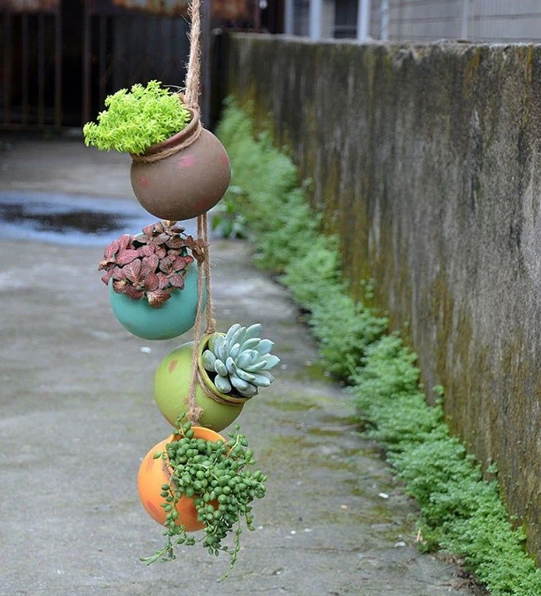 Plantenhangers - 4 Bloempotjes Aan Een Touw - Hangpotten Voor Binnen En Buiten - Hangpot Schutting - 4 Kleuren Incl. Touw 3 Plantenhangers - 4 Bloempotjes Aan Een Touw - Hangpotten Voor Binnen En Buiten - Hangpot Schutting - 4 Kleuren Incl. Touw - Afbeelding 3