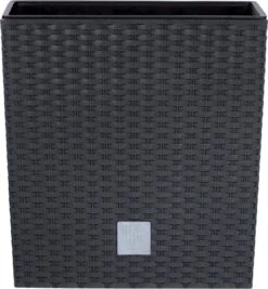 Prosperplast Kunststof Rato Rotan Bloempot/plantenpot Met Binnenpot Antraciet 40 Cm - Bloempotten Voor Binnen En Buiten