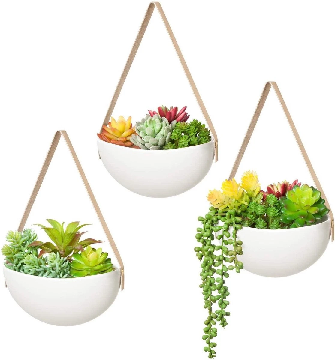 Plantenhanger Keramiek – Set Van 3 – Wit Steen- Hangpot – Hangende Bloempot Plantenpot - 3 Verschillende Koorden - 18 X 11 X 7 Cm 1 Plantenhanger Keramiek – Set Van 3 – Wit Steen- Hangpot – Hangende Bloempot Plantenpot - 3 Verschillende Koorden - 18 X 11 X 7 Cm