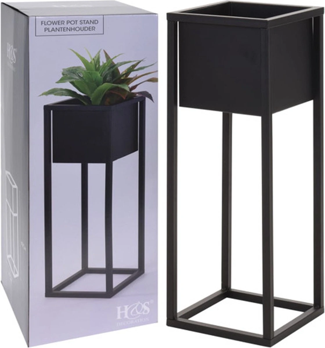 H&S Collection Home&Styling Bloempot Op Standaard 60 Cm Metaal Zwart 2 H&S Collection Home&Styling Bloempot Op Standaard 60 Cm Metaal Zwart - Afbeelding 2