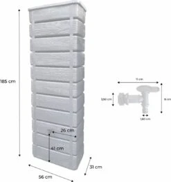 Regenton Muurtank, Grandval 300L, Antraciet Kunststof, Imitatiehout, Met Gootaansluitset Inbegrepen -Tuinwinkel Voor Buitenartikelen 1122x1200 1
