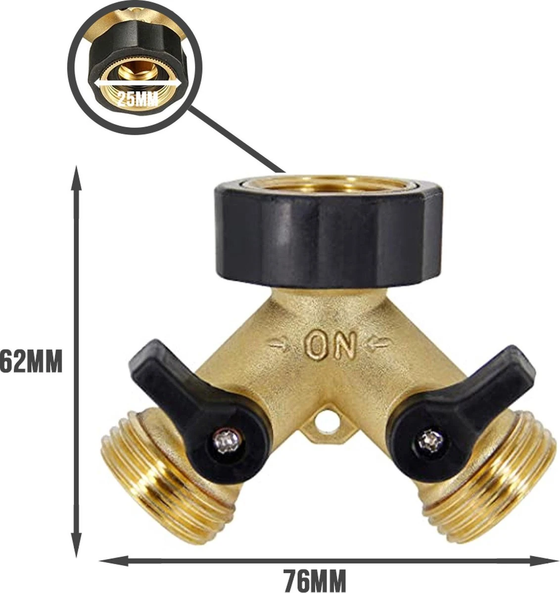 Y Stuk Kraan - Kraan Splitter - Waterverdeler - Buitenkraan - Waterverdeler 2 Weg – Messing - Afzonderlijk Af Te Sluiten 2 Y Stuk Kraan - Kraan Splitter - Waterverdeler - Buitenkraan - Waterverdeler 2 Weg – Messing - Afzonderlijk Af Te Sluiten - Afbeelding 2