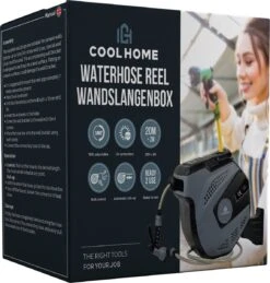 CoolHome - Wandslangenbox 20 Meter + 2 Meter - Tuinslang Met Haspel- Slangenhouder 180° Draaibaar - Tuinslanghaspel Zwart - Grijs -Tuinwinkel Voor Buitenartikelen 1146x1200