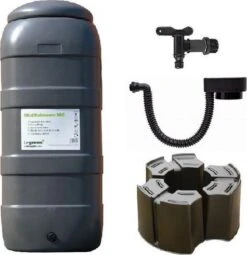 Luxe Voordeelset 100L Antraciet Rainsaver Regenton + Kraan + Voet + Vulautomaat| Muurmodel