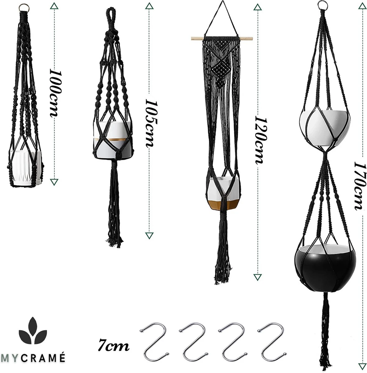 4 Stuks Luxe Macrame Plantenhangers - Boho Handgeweven Katoen Hangpot Voor Binnen/Buiten - Hangende Bloempot Met Kralen - Macramé Touw/Koord Hangplant Houder - Bohemian Wandhanger Decoratie - Plant Hanger - Verticale Tuin Bloempothouder Planthanger 7 4 Stuks Luxe Macrame Plantenhangers - Boho Handgeweven Katoen Hangpot Voor Binnen/Buiten - Hangende Bloempot Met Kralen - Macramé Touw/Koord Hangplant Houder - Bohemian Wandhanger Decoratie - Plant Hanger - Verticale Tuin Bloempothouder Planthanger - Afbeelding 7