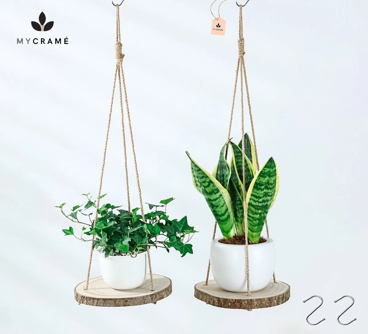 Set Van 2 Boomstam Rond Wandrek Plantenhangers - Boho Jute Houten Plantenrek - Hangpot Voor Binnen/Buiten - Hangende Bloempot Plank - Hangplant Houder - Bohemian Macrame Stijl Wandhanger - Hangplank Plant Hanger - Planthanger - Ø Rond 25-20cm 2 Set Van 2 Boomstam Rond Wandrek Plantenhangers - Boho Jute Houten Plantenrek - Hangpot Voor Binnen/Buiten - Hangende Bloempot Plank - Hangplant Houder - Bohemian Macrame Stijl Wandhanger - Hangplank Plant Hanger - Planthanger - Ø Rond 25-20cm - Afbeelding 2