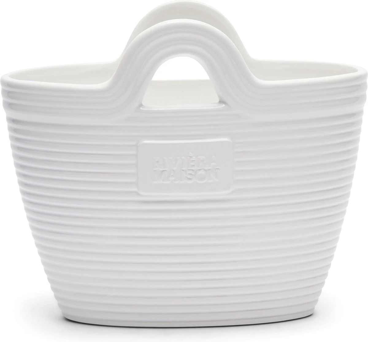 Riviera Maison Plantenbak Met Handvaten, Bloempot In Tas Vorm - RM Beach Bag Planter - Wit - Porselein 1 Riviera Maison Plantenbak Met Handvaten, Bloempot In Tas Vorm - RM Beach Bag Planter - Wit - Porselein