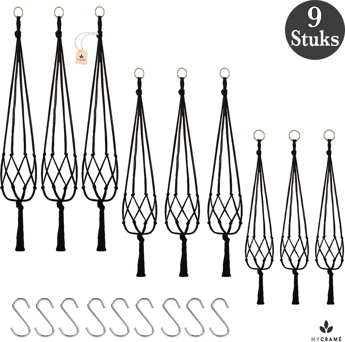 9 Stuks Zwart Macrame Plantenhangers - Boho Handgeweven Katoen Hangpot Voor Binnen/Buiten - Hangende Bloempot Met Kralen - Macramé Touw/Koord Hangplant Houder - Bohemian Wandhanger Decoratie - Plant Hanger - Verticale Tuin Bloempothouder Planthanger 1 9 Stuks Zwart Macrame Plantenhangers - Boho Handgeweven Katoen Hangpot Voor Binnen/Buiten - Hangende Bloempot Met Kralen - Macramé Touw/Koord Hangplant Houder - Bohemian Wandhanger Decoratie - Plant Hanger - Verticale Tuin Bloempothouder Planthanger
