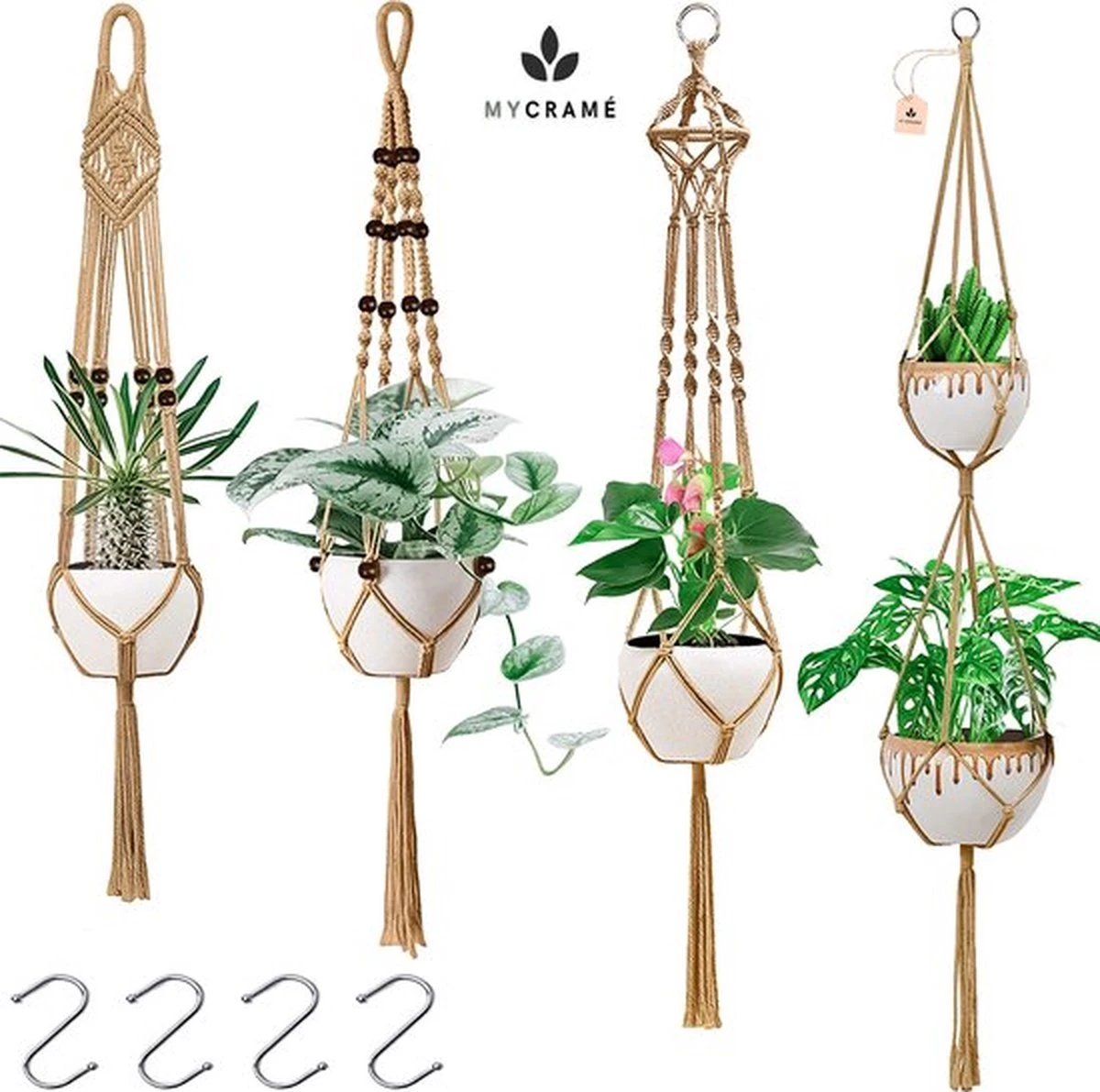 5 Stuks Jute Macrame Plantenhangers - Boho Handgeweven Katoen Hangpot Voor Binnen/Buiten - Hangende Bloempot Met Kralen - Macramé Touw/Koord Hangplant Houder - Bohemian Wandhanger Decoratie - Plant Hanger - Verticale Tuin Bloempothouder Planthanger 7 5 Stuks Jute Macrame Plantenhangers - Boho Handgeweven Katoen Hangpot Voor Binnen/Buiten - Hangende Bloempot Met Kralen - Macramé Touw/Koord Hangplant Houder - Bohemian Wandhanger Decoratie - Plant Hanger - Verticale Tuin Bloempothouder Planthanger - Afbeelding 7