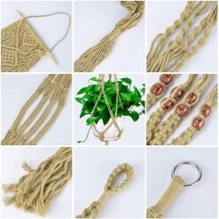4 Stuks Luxe Jute Plantenhangers - Boho Handgeweven Katoen Hangpot Voor Binnen/Buiten - Hangende Bloempot Met Kralen - Macramé Touw/Koord Hangplant Houder - Bohemian Wandhanger Decoratie - Plant Hanger - Verticale Tuin Bloempothouder Planthanger -Tuinwinkel Voor Buitenartikelen 1200x1197 16