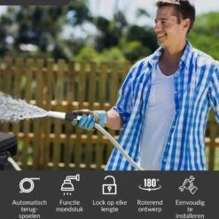 Buxibo - Wandslangenbox 20 Meter + 2 Meter - Tuinslang Met Haspel - 9 Sproei Standen - Slangenhouder 180° Draaibaar - Tuinslanghaspel Zwart+ Gratis Sproeier - Zwart -Tuinwinkel Voor Buitenartikelen 1200x1200 105