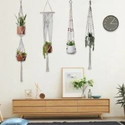 4 Stuks Plantenhangers - Boho Handgeweven Katoen Hangpot Voor Binnen/Buiten - Bloempot Met Kralen - Macramé Touw/Koord Hangplant Houder - Bohemian Wandhanger Decoratie - Verticale Tuin Plant Hanger Bloempothouder Planthanger Wit -Tuinwinkel Voor Buitenartikelen 1200x1200 1088