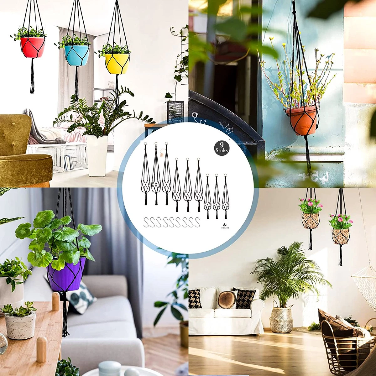 9 Stuks Zwart Macrame Plantenhangers - Boho Handgeweven Katoen Hangpot Voor Binnen/Buiten - Hangende Bloempot Met Kralen - Macramé Touw/Koord Hangplant Houder - Bohemian Wandhanger Decoratie - Plant Hanger - Verticale Tuin Bloempothouder Planthanger 2 9 Stuks Zwart Macrame Plantenhangers - Boho Handgeweven Katoen Hangpot Voor Binnen/Buiten - Hangende Bloempot Met Kralen - Macramé Touw/Koord Hangplant Houder - Bohemian Wandhanger Decoratie - Plant Hanger - Verticale Tuin Bloempothouder Planthanger - Afbeelding 2