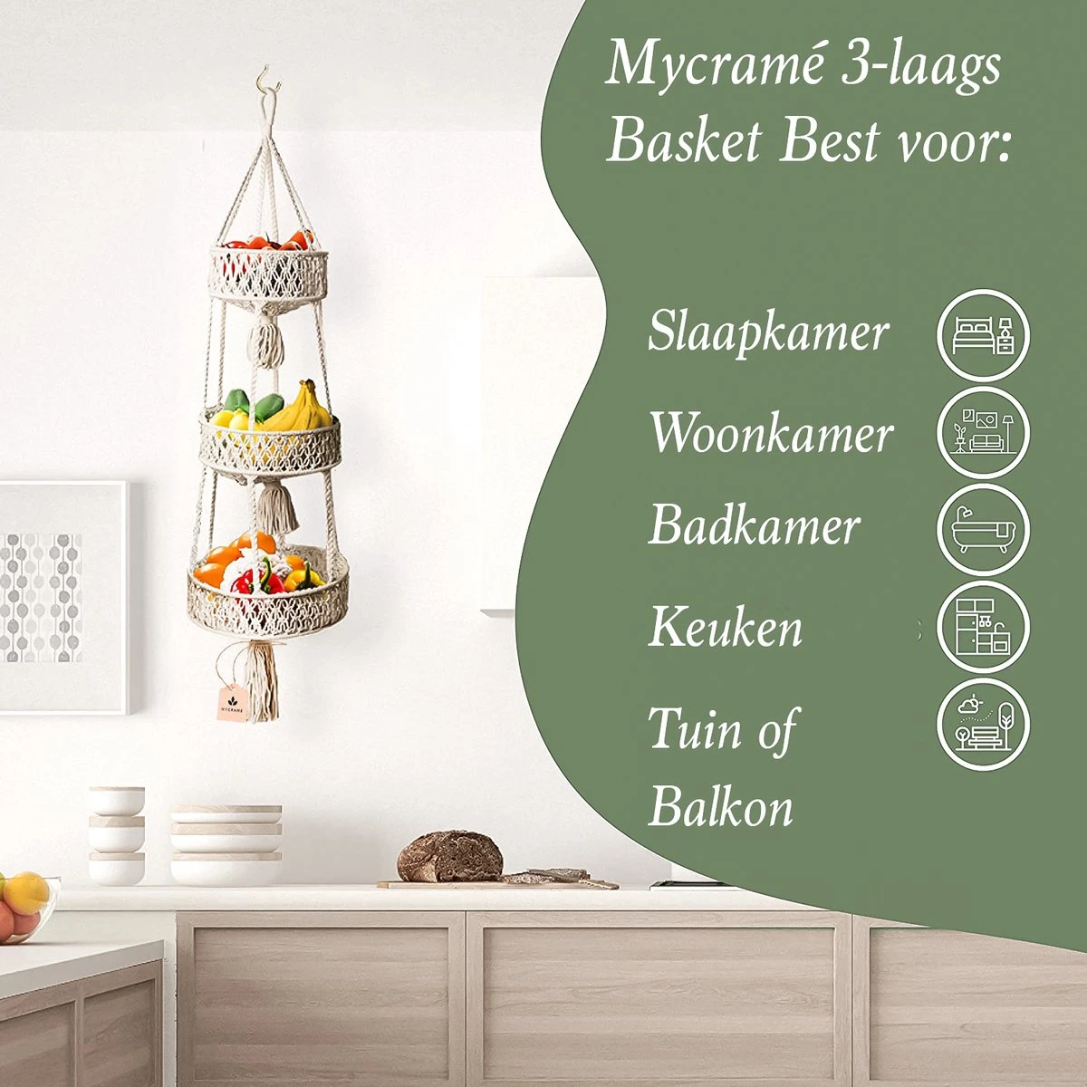 Macramé 3-Laags Hangende Fruitmand - Bohemian Mand Plantenhanger - Handgemaakt Katoen Touw Fruitschaal Hangmand - Boho Ophangbaar Etagere - Decoratieve Fruit Schaal/Basket - Opbergmand Organizer - Keuken/Balkon Decoratie - Hangpot Voor Binnen/Buiten 2 Macramé 3-Laags Hangende Fruitmand - Bohemian Mand Plantenhanger - Handgemaakt Katoen Touw Fruitschaal Hangmand - Boho Ophangbaar Etagere - Decoratieve Fruit Schaal/Basket - Opbergmand Organizer - Keuken/Balkon Decoratie - Hangpot Voor Binnen/Buiten - Afbeelding 2