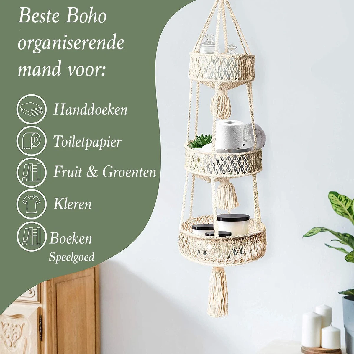 Macramé 3-Laags Hangende Fruitmand - Bohemian Mand Plantenhanger - Handgemaakt Katoen Touw Fruitschaal Hangmand - Boho Ophangbaar Etagere - Decoratieve Fruit Schaal/Basket - Opbergmand Organizer - Keuken/Balkon Decoratie - Hangpot Voor Binnen/Buiten 3 Macramé 3-Laags Hangende Fruitmand - Bohemian Mand Plantenhanger - Handgemaakt Katoen Touw Fruitschaal Hangmand - Boho Ophangbaar Etagere - Decoratieve Fruit Schaal/Basket - Opbergmand Organizer - Keuken/Balkon Decoratie - Hangpot Voor Binnen/Buiten - Afbeelding 3