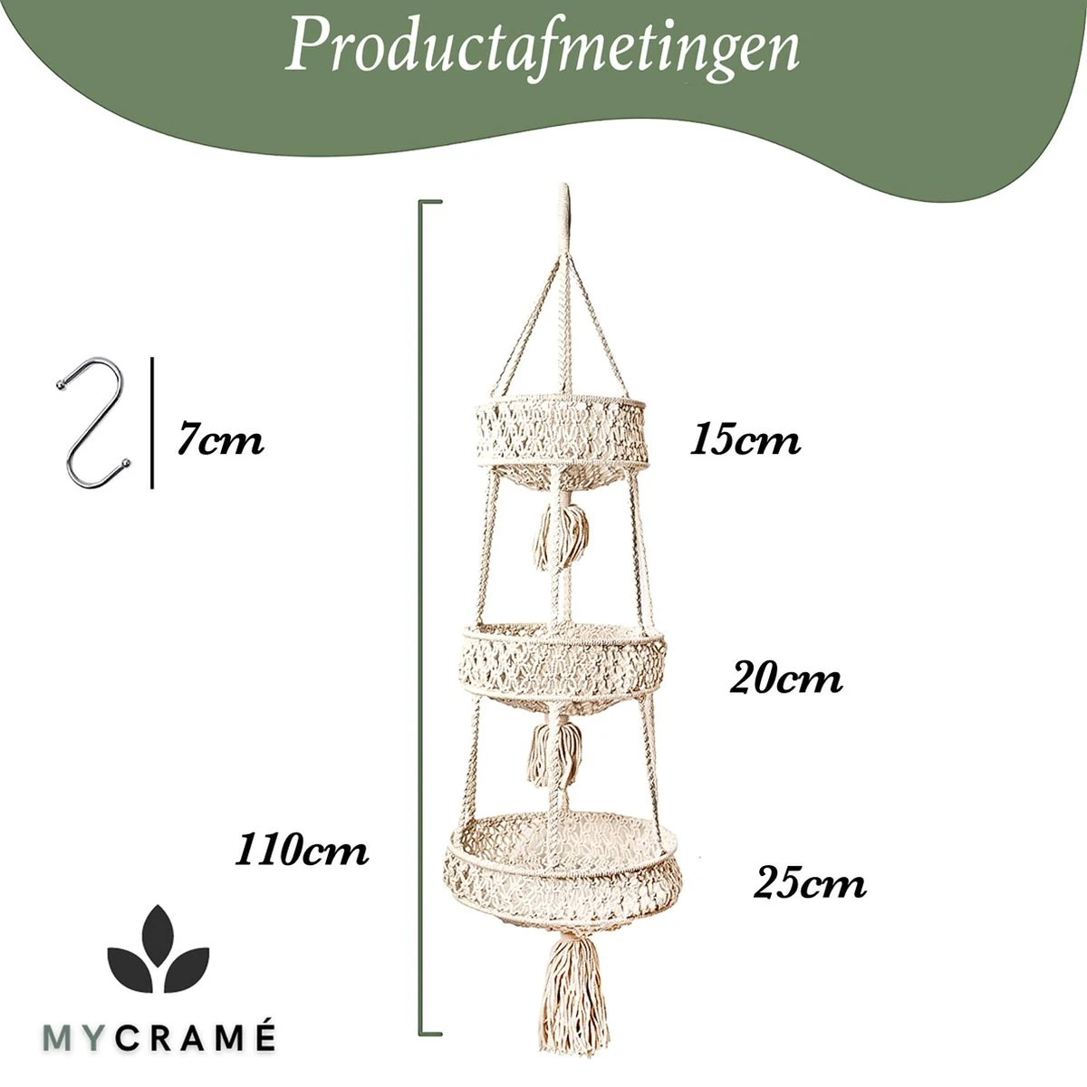 Macramé 3-Laags Hangende Fruitmand - Bohemian Mand Plantenhanger - Handgemaakt Katoen Touw Fruitschaal Hangmand - Boho Ophangbaar Etagere - Decoratieve Fruit Schaal/Basket - Opbergmand Organizer - Keuken/Balkon Decoratie - Hangpot Voor Binnen/Buiten 7 Macramé 3-Laags Hangende Fruitmand - Bohemian Mand Plantenhanger - Handgemaakt Katoen Touw Fruitschaal Hangmand - Boho Ophangbaar Etagere - Decoratieve Fruit Schaal/Basket - Opbergmand Organizer - Keuken/Balkon Decoratie - Hangpot Voor Binnen/Buiten - Afbeelding 7