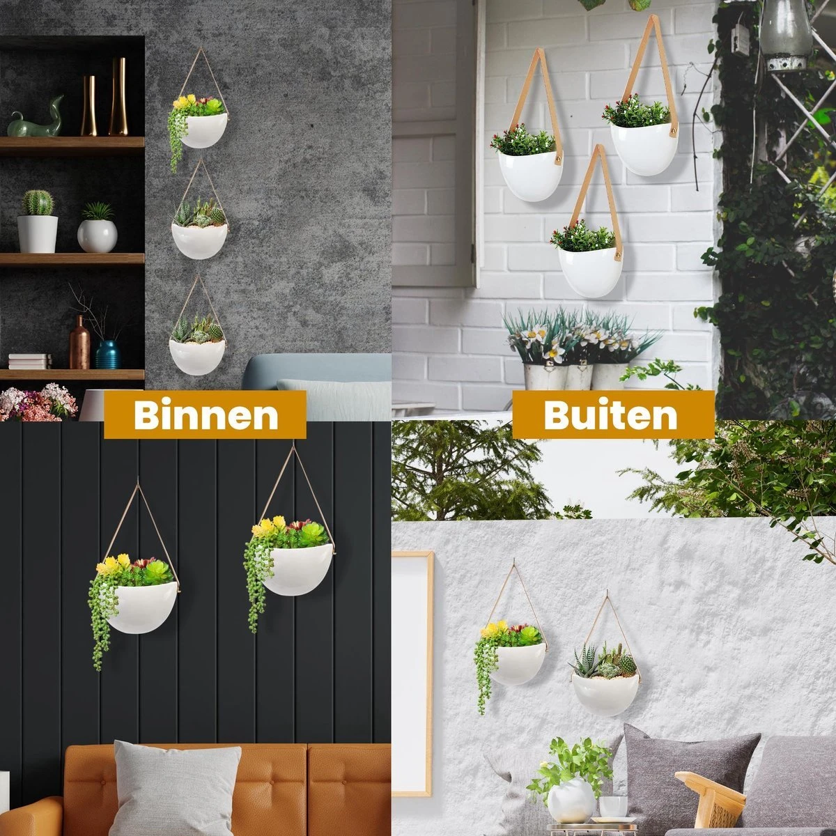 Plantenhanger Keramiek – Set Van 3 – Wit Steen- Hangpot – Hangende Bloempot Plantenpot - 3 Verschillende Koorden - 18 X 11 X 7 Cm 4 Plantenhanger Keramiek – Set Van 3 – Wit Steen- Hangpot – Hangende Bloempot Plantenpot - 3 Verschillende Koorden - 18 X 11 X 7 Cm - Afbeelding 4