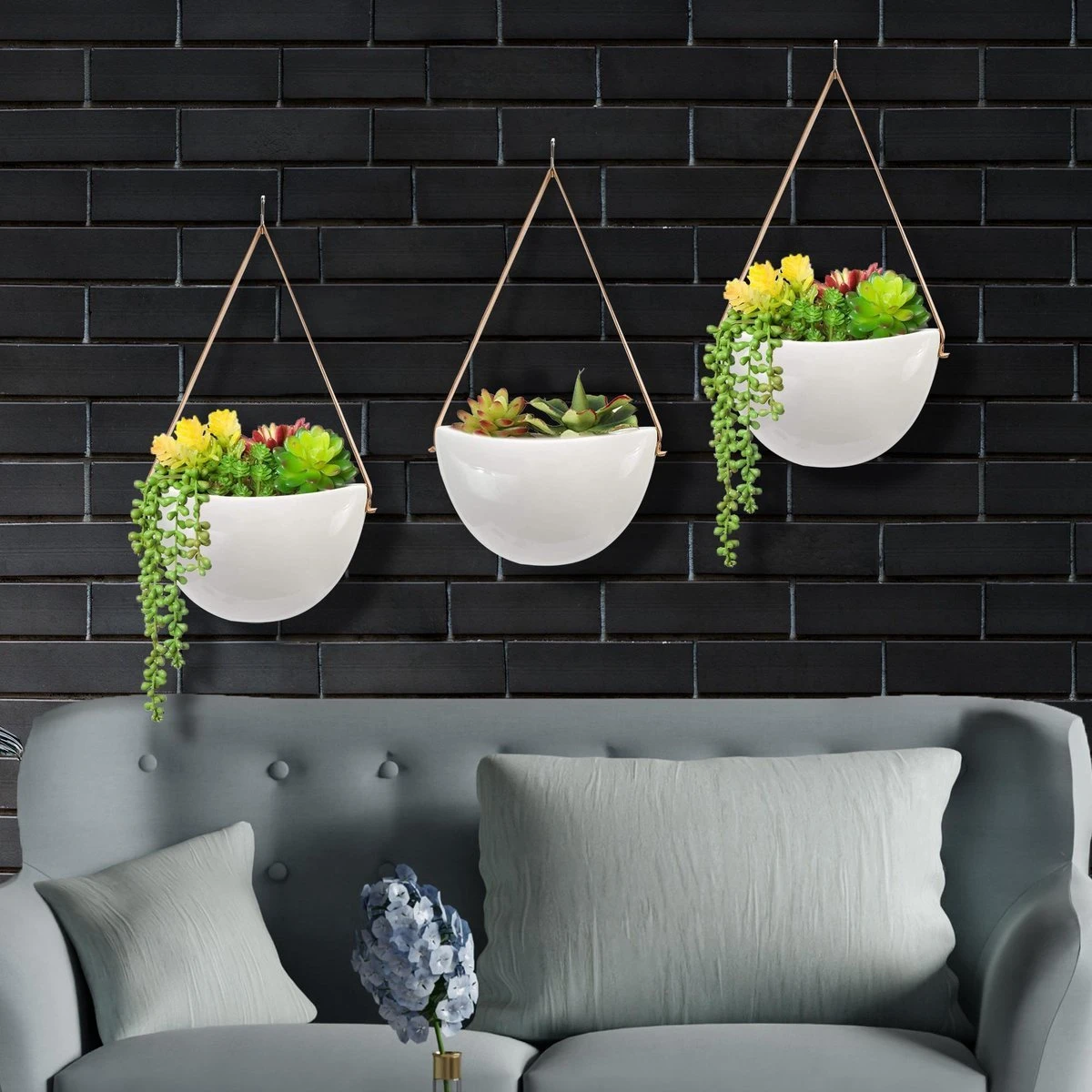 Plantenhanger Keramiek – Set Van 3 – Wit Steen- Hangpot – Hangende Bloempot Plantenpot - 3 Verschillende Koorden - 18 X 11 X 7 Cm 5 Plantenhanger Keramiek – Set Van 3 – Wit Steen- Hangpot – Hangende Bloempot Plantenpot - 3 Verschillende Koorden - 18 X 11 X 7 Cm - Afbeelding 5