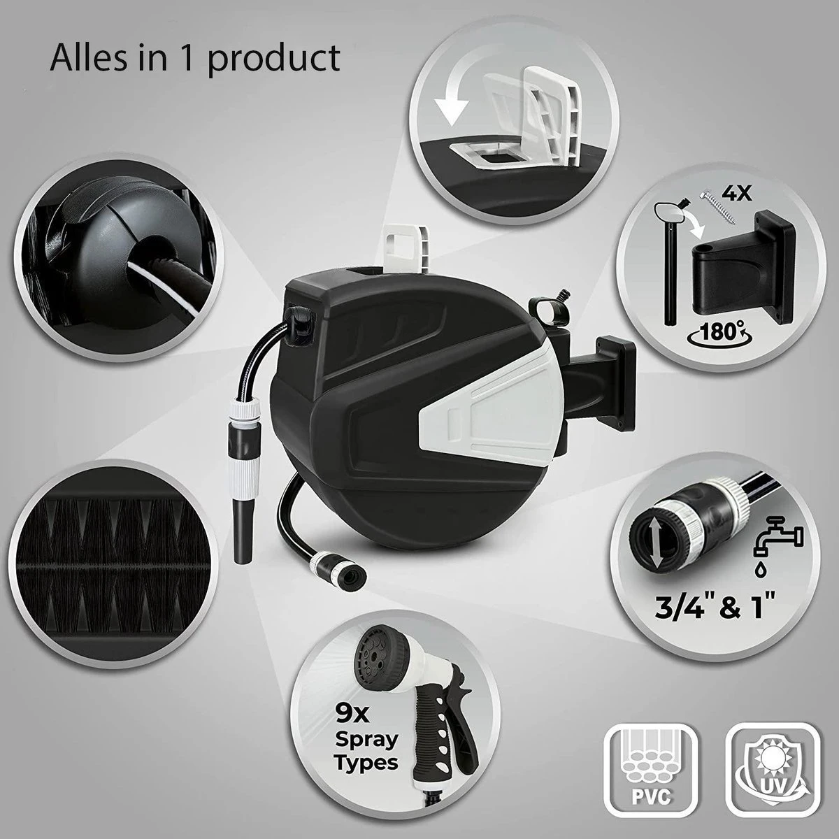 Sens Design Slanghaspel - Tuinslang Haspel - Automatisch - Zwart - 20m 7 Sens Design Slanghaspel - Tuinslang Haspel - Automatisch - Zwart - 20m - Afbeelding 7