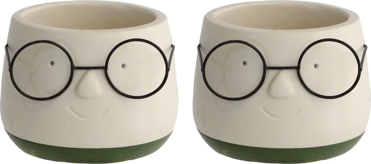 2x Bloempot Met Gezicht - Ø8 X H6,5 Cm - Bloempotten Voor Binnen Met Bril/Face/Hoofd 2 2x Bloempot Met Gezicht - Ø8 X H6,5 Cm - Bloempotten Voor Binnen Met Bril/Face/Hoofd - Afbeelding 2