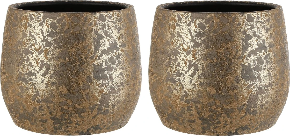 Mica Decorations Clemente Bloempot - H25,5 X Ø32 Cm - Terracotta - Goud 2 Mica Decorations Clemente Bloempot - H25,5 X Ø32 Cm - Terracotta - Goud - Afbeelding 2