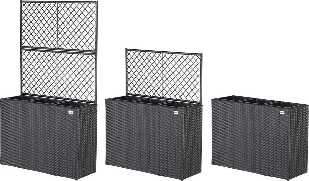 Casaria Polyrattan Plantenbak - Met Klimoprek - 3 Bakken Zwart 7 Casaria Polyrattan Plantenbak - Met Klimoprek - 3 Bakken Zwart - Afbeelding 7