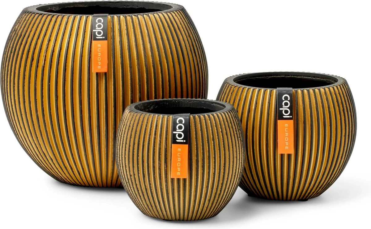 Capi Europe - Set Van 3 - Bloempot Binnen - Groove - - Goud - Bloempot Voor Binnen - BOX-BGVGB-3 1 Capi Europe - Set Van 3 - Bloempot Binnen - Groove - - Goud - Bloempot Voor Binnen - BOX-BGVGB-3