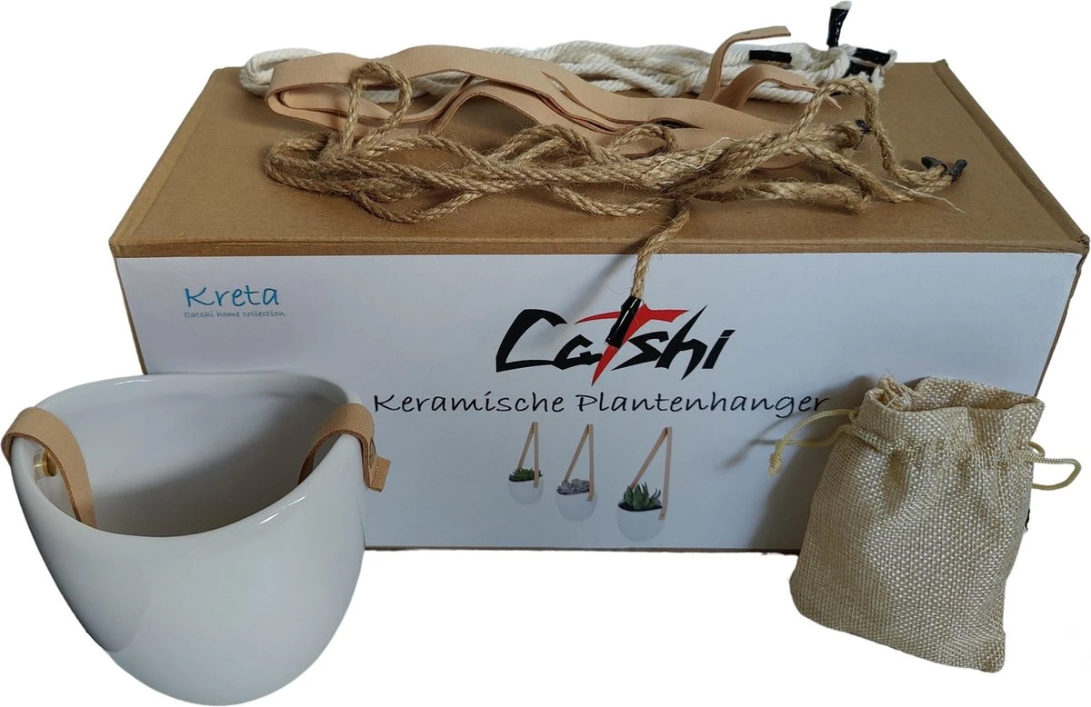 Merkloos Plantenhanger Keramiek – Set Van 3 – Steen- Hangpot – Hangende Bloempot Plantenpot Met 3 Verschillende Koorden – 12 X 11 X 9.5 Cm 2 Merkloos Plantenhanger Keramiek – Set Van 3 – Steen- Hangpot – Hangende Bloempot Plantenpot Met 3 Verschillende Koorden – 12 X 11 X 9.5 Cm - Afbeelding 2