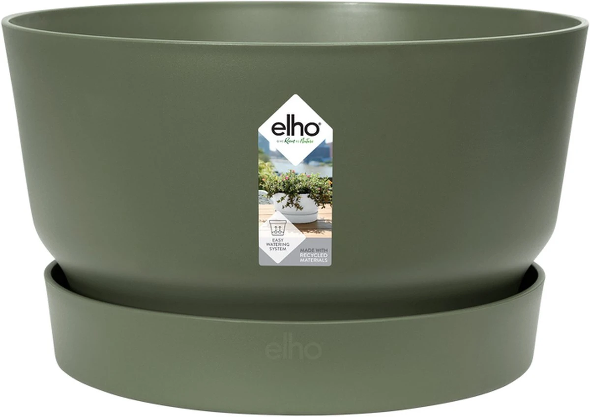 Elho Greenville Schaal 33 - Bloempot Voor Buiten - Ø 32.5 X H 19.4 Cm - Groen/Blad Groen 2 Elho Greenville Schaal 33 - Bloempot Voor Buiten - Ø 32.5 X H 19.4 Cm - Groen/Blad Groen - Afbeelding 2