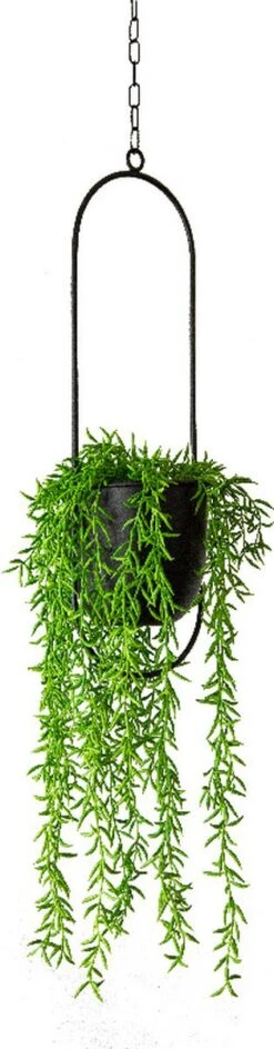 Be-Inspired® Hangende Bloempot Ovaal - Bloempot Binnen - Voor Hangplant – Plant Bloem Pot Met Opknoping – Plantenhanger - Plantenbak - Industrieel – Scandinavisch - Metaal - Zwart