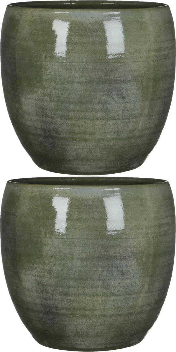 Mica Decorations Lester Bloempot - H31 X Ø33 Cm - Terracotta - Groen 2 Mica Decorations Lester Bloempot - H31 X Ø33 Cm - Terracotta - Groen - Afbeelding 2