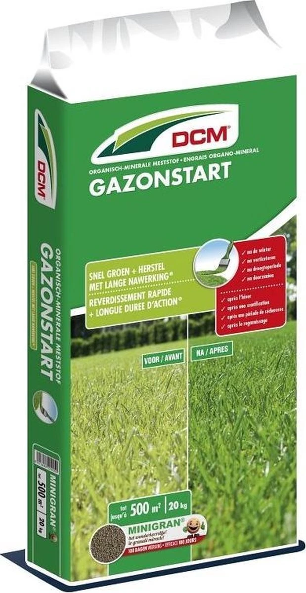 DCM Gazonstart - Gazonmest - Herstelt En Geeft Diepgroene Kleur - Gazonmeststof Met MINIGRAN® Technology - 500m2 - 20 Kg 1 DCM Gazonstart - Gazonmest - Herstelt En Geeft Diepgroene Kleur - Gazonmeststof Met MINIGRAN® Technology - 500m2 - 20 Kg