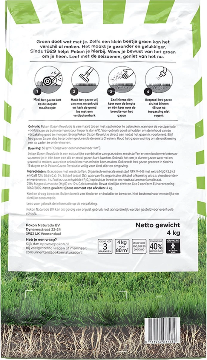 Pokon Gazon Revolutie - 4kg - Gazonmest / Graszaad / Bodemverbeteraar - Geschikt Voor 80m² - Binnen 15 Dagen Resultaat 5 Pokon Gazon Revolutie - 4kg - Gazonmest / Graszaad / Bodemverbeteraar - Geschikt Voor 80m² - Binnen 15 Dagen Resultaat - Afbeelding 5