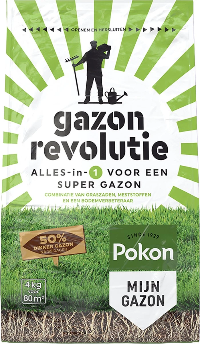 Pokon Gazon Revolutie - 4kg - Gazonmest / Graszaad / Bodemverbeteraar - Geschikt Voor 80m² - Binnen 15 Dagen Resultaat 2 Pokon Gazon Revolutie - 4kg - Gazonmest / Graszaad / Bodemverbeteraar - Geschikt Voor 80m² - Binnen 15 Dagen Resultaat - Afbeelding 2