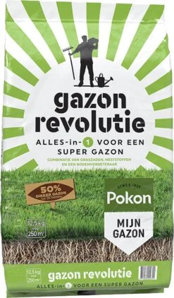 Pokon Gazon Revolutie - 12,5kg - Gazonmest / Graszaad / Bodemverbeteraar - Geschikt Voor 250m² - Binnen 15 Dagen Resultaat -Tuinwinkel Voor Buitenartikelen 702x1200