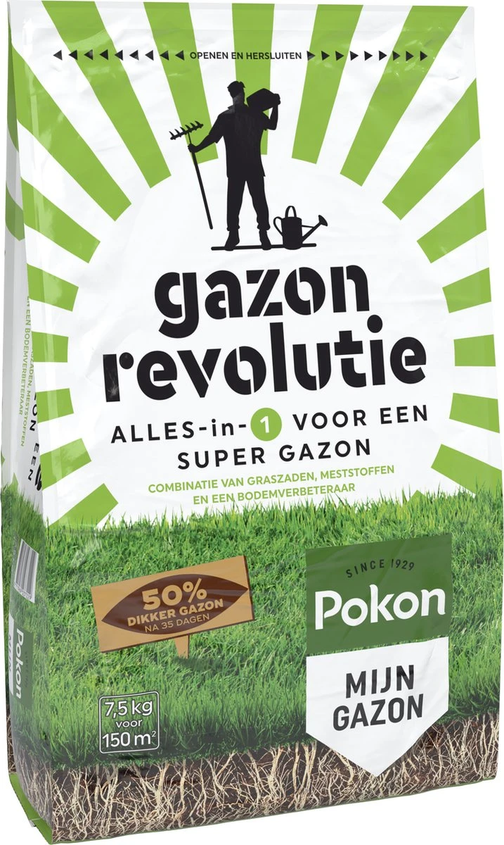 Pokon Gazon Revolutie - 2x7,5kg - Gazonmest / Graszaad / Bodemverbeteraar - Geschikt Voor 300m² - Binnen 15 Dagen Resultaat - Voordeelverpakking 2 Pokon Gazon Revolutie - 2x7,5kg - Gazonmest / Graszaad / Bodemverbeteraar - Geschikt Voor 300m² - Binnen 15 Dagen Resultaat - Voordeelverpakking - Afbeelding 2