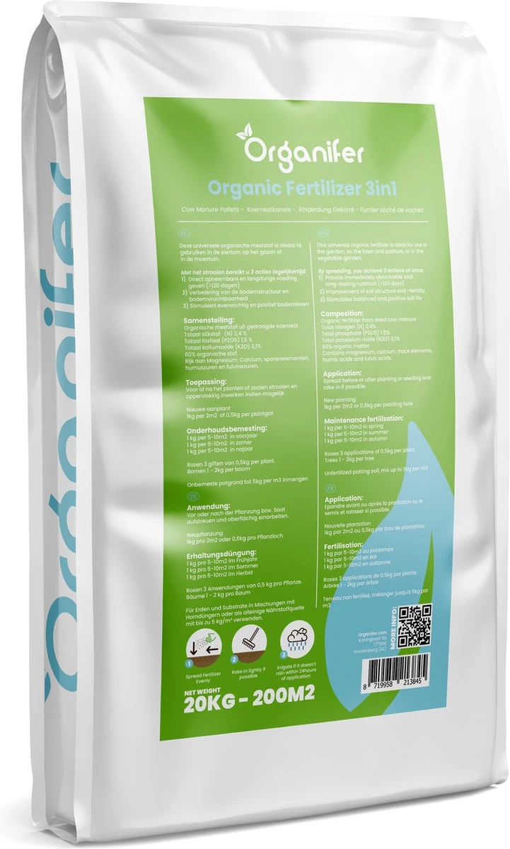 Koemestkorrels 3in1 (20Kg Voor 200m2) Allround Organische Meststof - Direct Opneembare Voeding - Langdurige Werking > 120 Dagen - Geurloos - Verbeterd Bodem - Lavameel Toevoeging - Versterkt Gras En Planten - Organifer 1 Koemestkorrels 3in1 (20Kg Voor 200m2) Allround Organische Meststof - Direct Opneembare Voeding - Langdurige Werking > 120 Dagen - Geurloos - Verbeterd Bodem - Lavameel Toevoeging - Versterkt Gras En Planten - Organifer