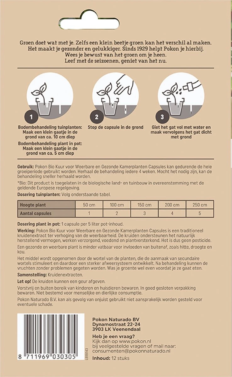 Pokon Bio Kuur Voor Weerbare En Gezonde Kamerplanten - Capsules - 12 Stuks - Geschikt Voor Alle Kamer-, Buitenplanten En Moestuin 3 Pokon Bio Kuur Voor Weerbare En Gezonde Kamerplanten - Capsules - 12 Stuks - Geschikt Voor Alle Kamer-, Buitenplanten En Moestuin - Afbeelding 3