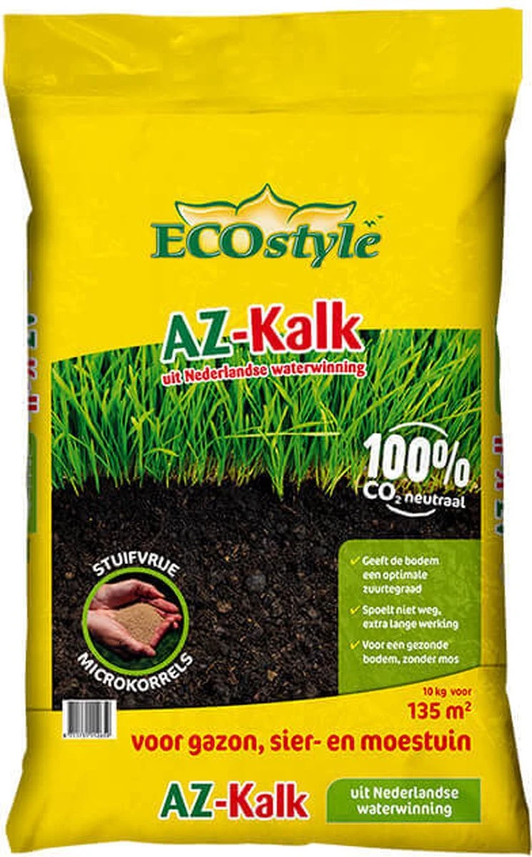 ECOstyle AZ Kalk Micro Korrel – Voor Gazon, Sier- En Moestuin - Corrigeert Zuurgraad Direct En Langdurig - Werkt Tegen Mos - CO2-Neutraal – 135 M² - 10 KG 1 ECOstyle AZ Kalk Micro Korrel – Voor Gazon, Sier- En Moestuin - Corrigeert Zuurgraad Direct En Langdurig - Werkt Tegen Mos - CO2-Neutraal – 135 M² - 10 KG