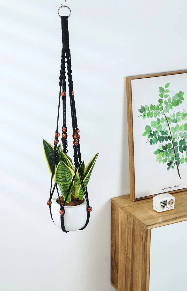 4 Stuks Zwarte Macrame Plantenhangers - Boho Handgeweven Katoen Hangpot Voor Binnen/Buiten - Hangende Bloempot Met Kralen - Macramé Touw/Koord Hangplant Houder - Bohemian Wandhanger Decoratie - Plant Hanger - Verticale Tuin Bloempothouder Planthanger 6 4 Stuks Zwarte Macrame Plantenhangers - Boho Handgeweven Katoen Hangpot Voor Binnen/Buiten - Hangende Bloempot Met Kralen - Macramé Touw/Koord Hangplant Houder - Bohemian Wandhanger Decoratie - Plant Hanger - Verticale Tuin Bloempothouder Planthanger - Afbeelding 6