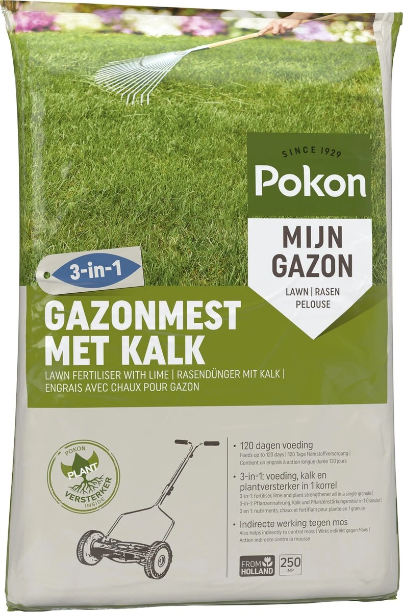 Pokon Gazonmest Met Kalk - 16,8kg - Mest - Geschikt Voor 250m² - 120 Dagen Voeding 2 Pokon Gazonmest Met Kalk - 16,8kg - Mest - Geschikt Voor 250m² - 120 Dagen Voeding - Afbeelding 2
