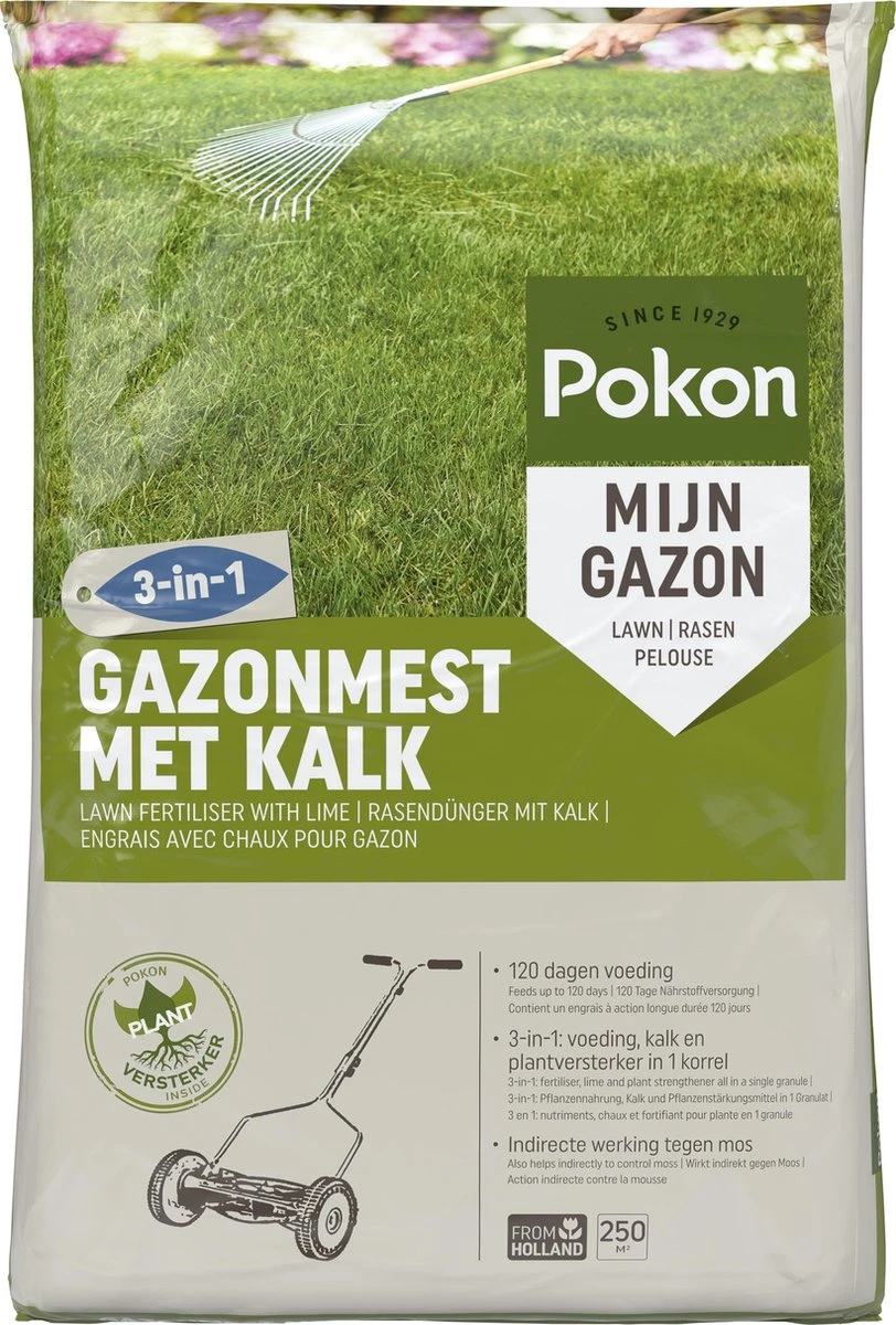 Pokon Gazonmest Met Kalk - 16,8kg - Mest - Geschikt Voor 250m² - 120 Dagen Voeding 1 Pokon Gazonmest Met Kalk - 16,8kg - Mest - Geschikt Voor 250m² - 120 Dagen Voeding