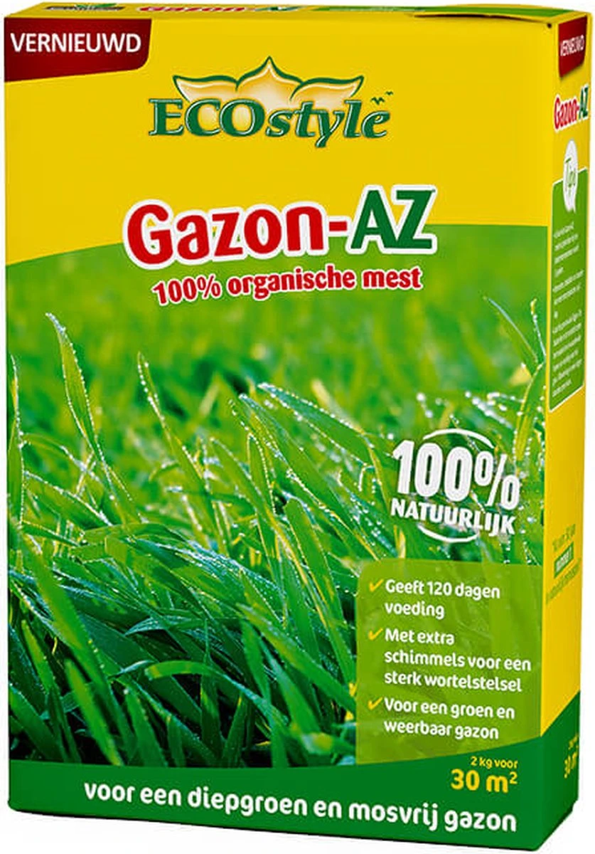 ECOstyle Gazon AZ Organische Gazonmest – Voor Diepgroen En Sterk Gazon – Geeft Tot 120 Dagen Voeding – Werkt Tegen Mos - 30 M² - 2 KG 1 ECOstyle Gazon AZ Organische Gazonmest – Voor Diepgroen En Sterk Gazon – Geeft Tot 120 Dagen Voeding – Werkt Tegen Mos - 30 M² - 2 KG