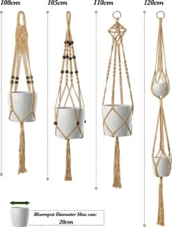 4 Stuks Luxe Jute Plantenhangers - Boho Handgeweven Katoen Hangpot Voor Binnen/Buiten - Hangende Bloempot Met Kralen - Macramé Touw/Koord Hangplant Houder - Bohemian Wandhanger Decoratie - Plant Hanger - Verticale Tuin Bloempothouder Planthanger -Tuinwinkel Voor Buitenartikelen 913x1200 2