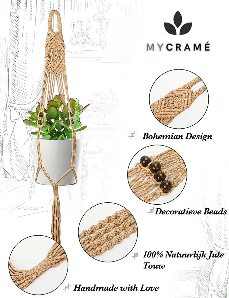 5 Stuks Jute Macrame Plantenhangers - Boho Handgeweven Katoen Hangpot Voor Binnen/Buiten - Hangende Bloempot Met Kralen - Macramé Touw/Koord Hangplant Houder - Bohemian Wandhanger Decoratie - Plant Hanger - Verticale Tuin Bloempothouder Planthanger 6 5 Stuks Jute Macrame Plantenhangers - Boho Handgeweven Katoen Hangpot Voor Binnen/Buiten - Hangende Bloempot Met Kralen - Macramé Touw/Koord Hangplant Houder - Bohemian Wandhanger Decoratie - Plant Hanger - Verticale Tuin Bloempothouder Planthanger - Afbeelding 6