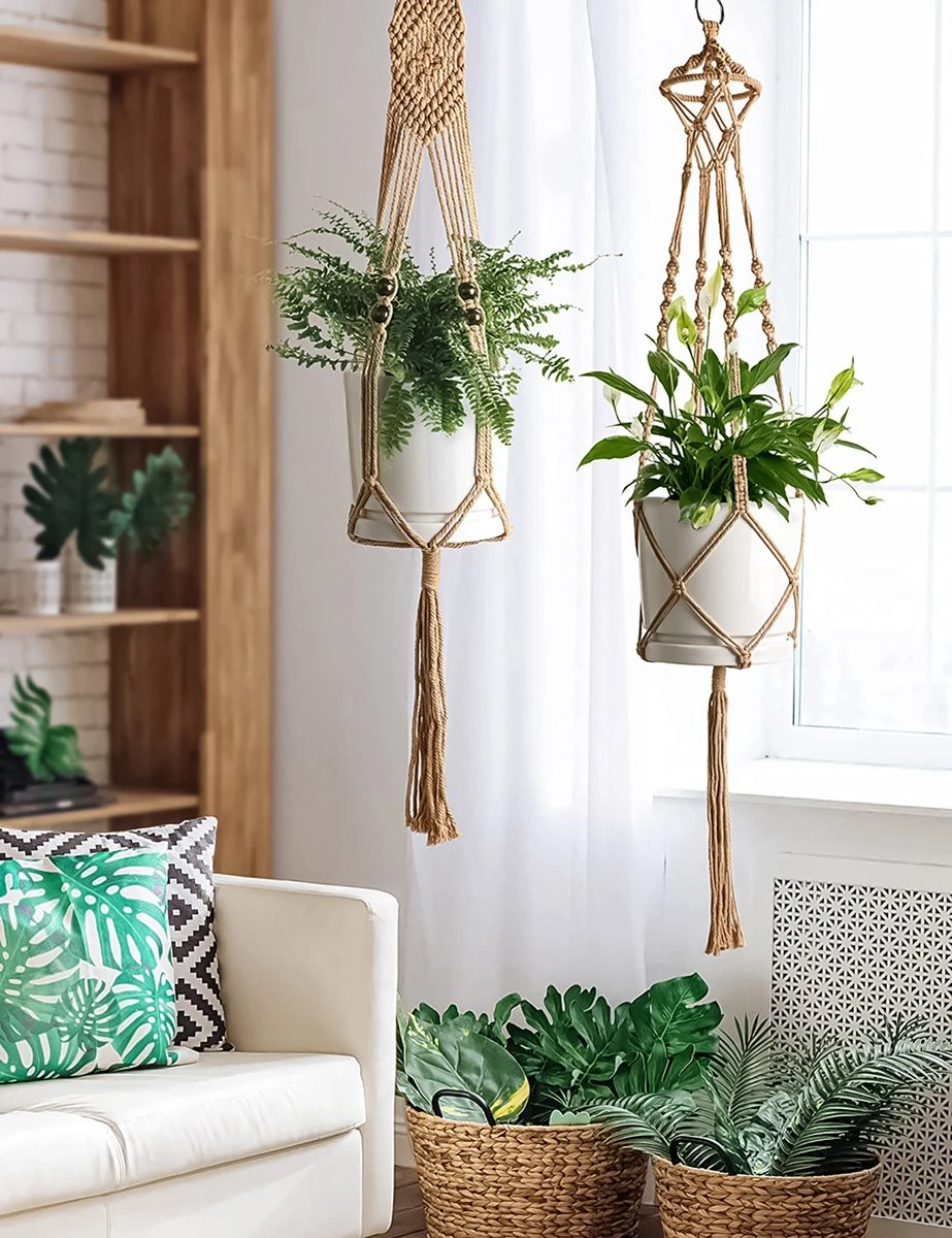 5 Stuks Jute Macrame Plantenhangers - Boho Handgeweven Katoen Hangpot Voor Binnen/Buiten - Hangende Bloempot Met Kralen - Macramé Touw/Koord Hangplant Houder - Bohemian Wandhanger Decoratie - Plant Hanger - Verticale Tuin Bloempothouder Planthanger 3 5 Stuks Jute Macrame Plantenhangers - Boho Handgeweven Katoen Hangpot Voor Binnen/Buiten - Hangende Bloempot Met Kralen - Macramé Touw/Koord Hangplant Houder - Bohemian Wandhanger Decoratie - Plant Hanger - Verticale Tuin Bloempothouder Planthanger - Afbeelding 3